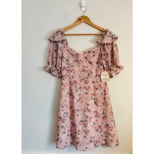 Altar'd State Size M Textured Floral Ruffle Puff Sleeve Mini Dress Embroidered